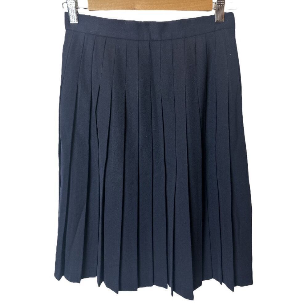 Gianni Sport Navy Pleated Knee Length 100% Wool Skirt Women's Size 6 Runs Small